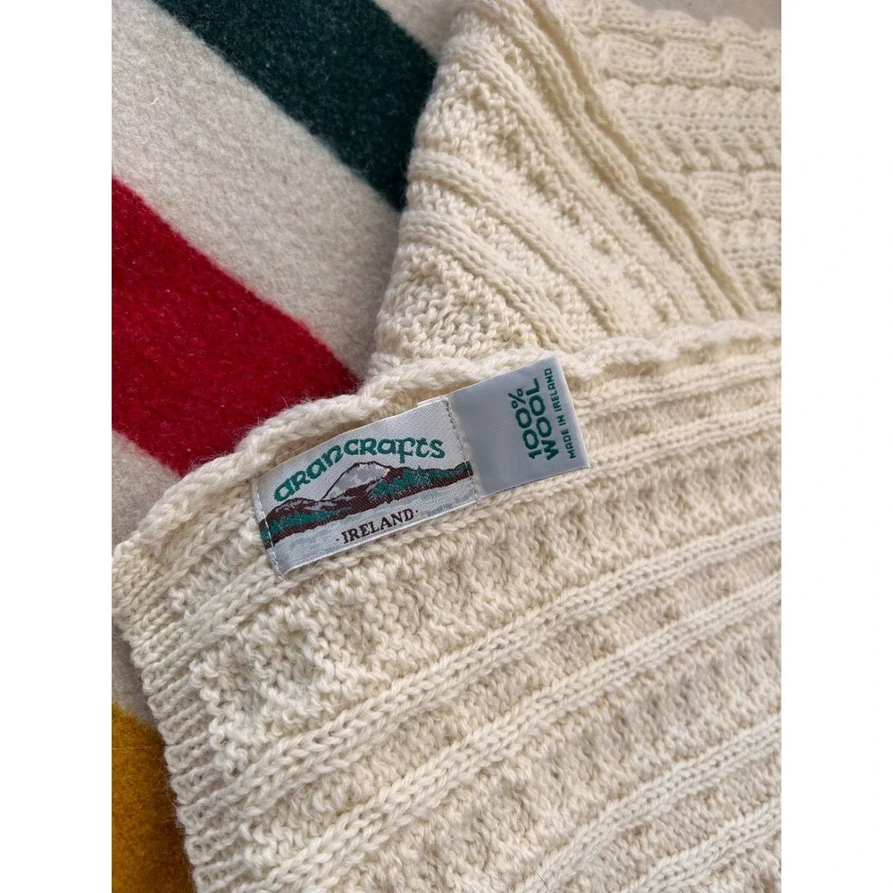 Aran Crafts 100% Wool Honeycomb Cream Throw Blanket Ireland 70